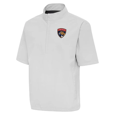 Men's Antigua Heather Gray Florida Panthers Brisk Quarter-Zip Windbreaker