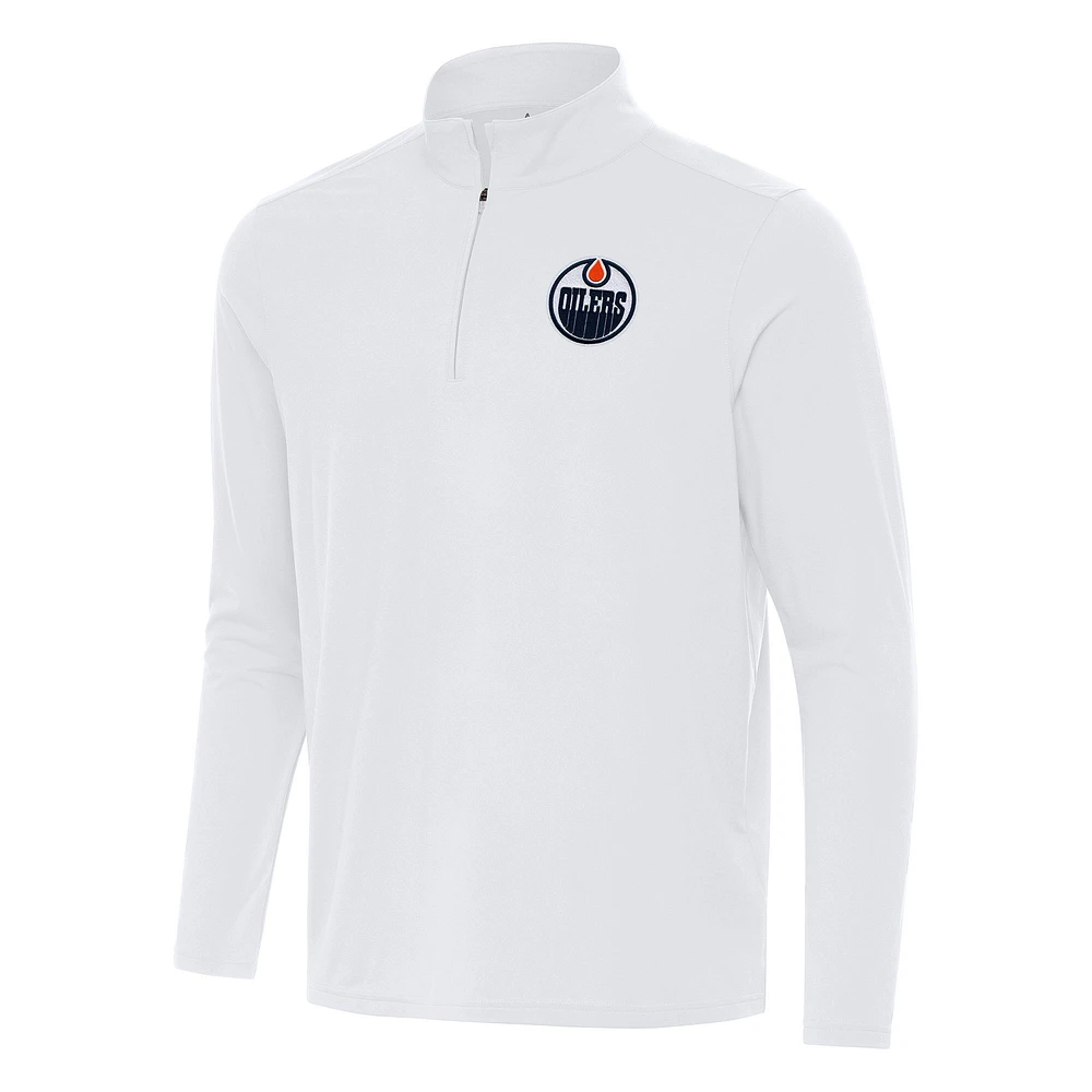Men's Antigua White Edmonton Oilers Intent Quarter-Zip Top
