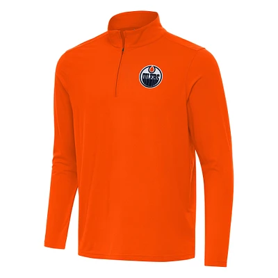 Men's Antigua Orange Edmonton Oilers Intent Quarter-Zip Top