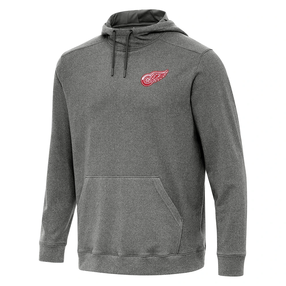 Men's Antigua Heather Black Detroit Red Wings Cloud Pullover Hoodie