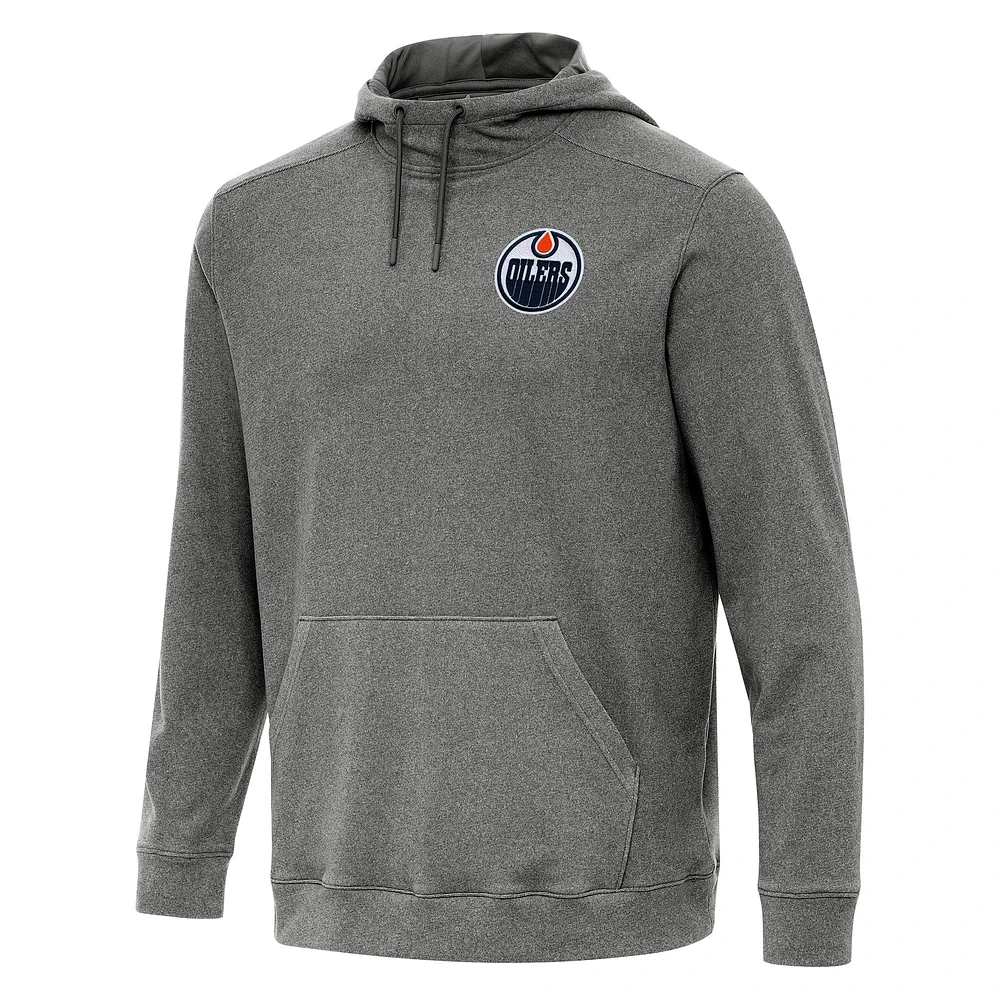 Men's Antigua Heather Black Edmonton Oilers Cloud Pullover Hoodie