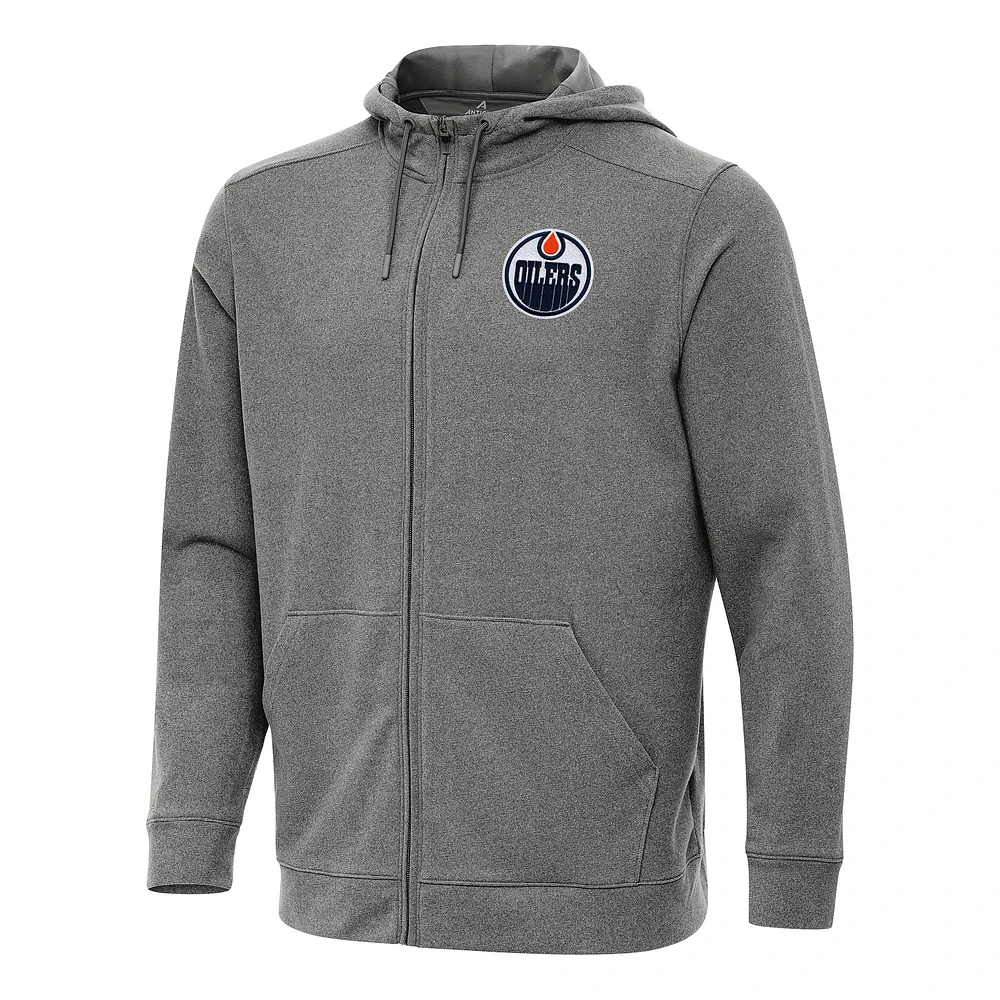 Men's Antigua Heather Edmonton Oilers Effortless Full-Zip Hoodie Jacket