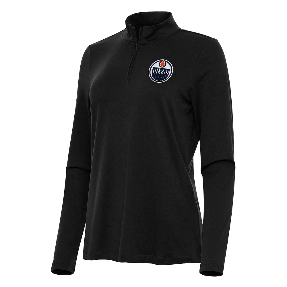Women's Antigua Black Edmonton Oilers Reprocess Quarter-Zip Top