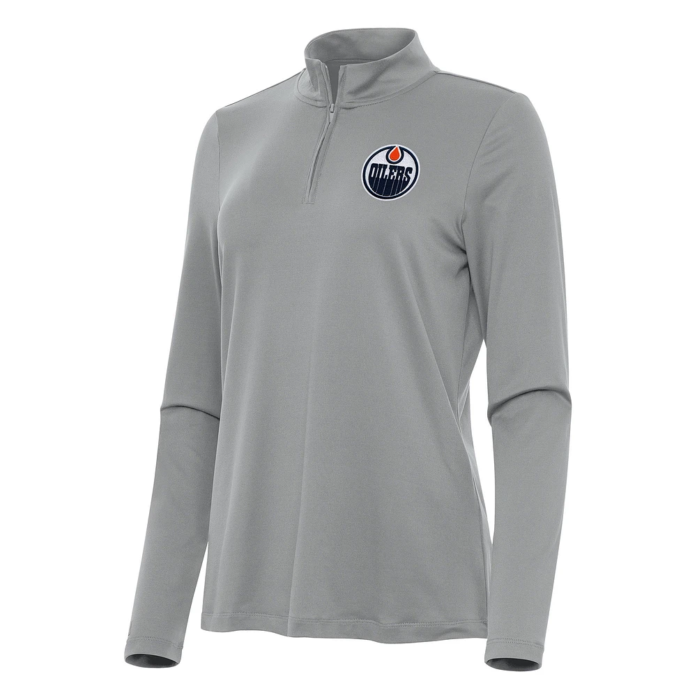 Women's Antigua Gray Edmonton Oilers Reprocess Quarter-Zip Top