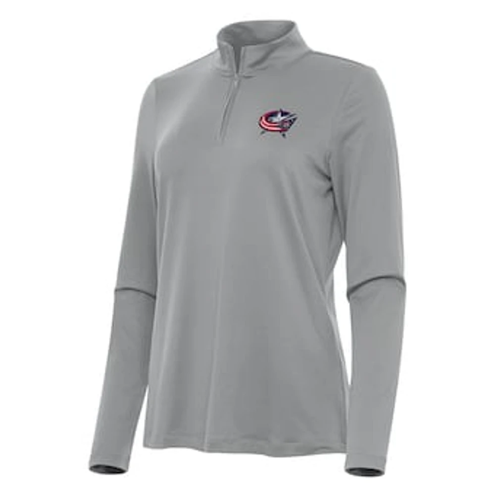 Women's Antigua Gray Columbus Blue Jackets Reprocess Quarter-Zip Top