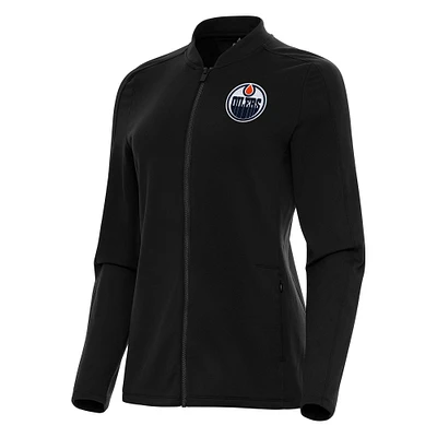 Women's Antigua Black Edmonton Oilers Continual Full-Zip Jacket