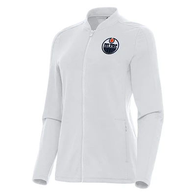 Women's Antigua White Edmonton Oilers Continual Full-Zip Jacket