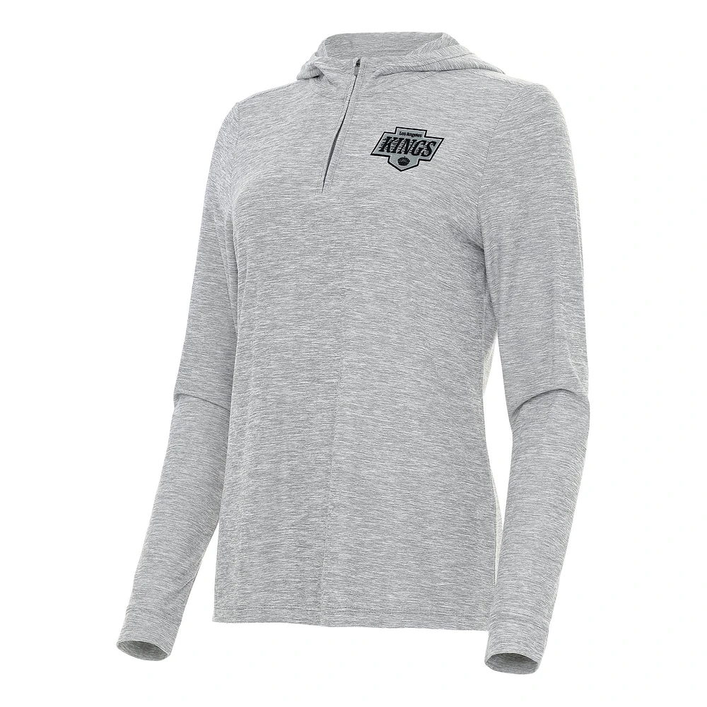 Women's Antigua Heather Gray Los Angeles Kings Daybreak Quarter-Zip Hoodie