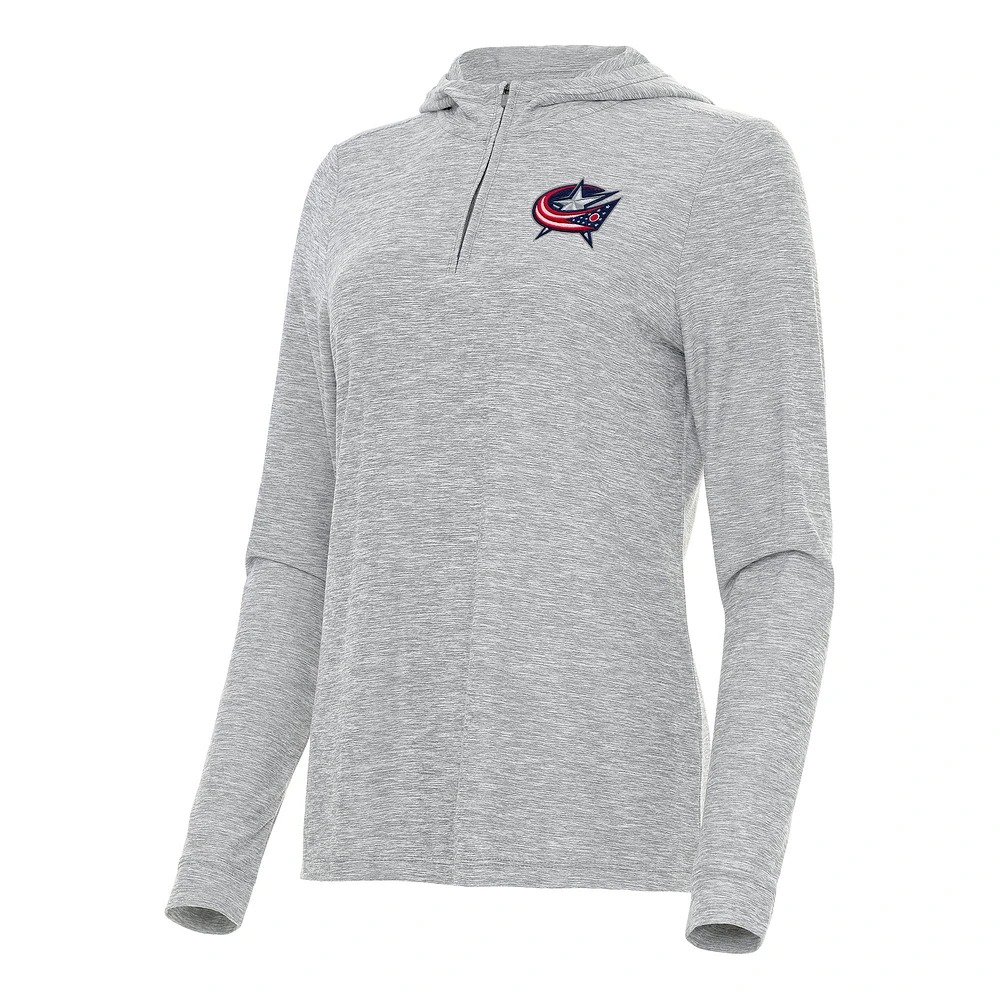 Women's Antigua Heather Gray Columbus Blue Jackets Daybreak Quarter-Zip Hoodie