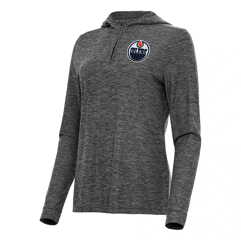 Women's Antigua Heather Edmonton Oilers Daybreak Quarter-Zip Hoodie