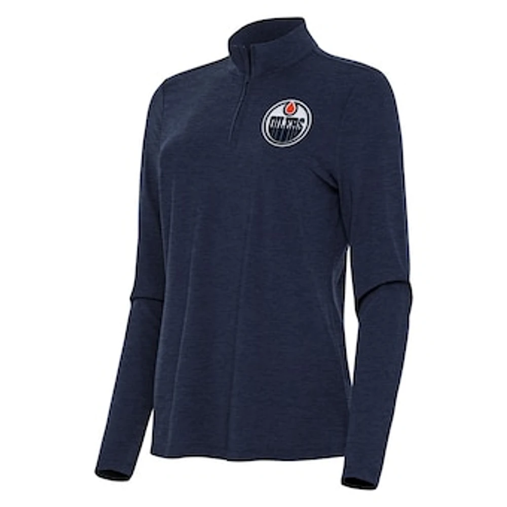 Women's Antigua Heather Navy Edmonton Oilers Bright Quarter-Zip Top