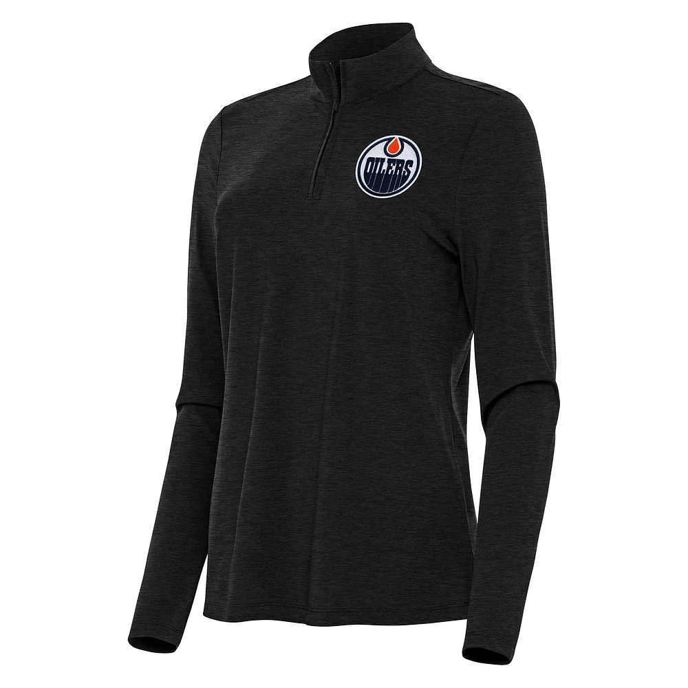 Women's Antigua Heather Black Edmonton Oilers Bright Quarter-Zip Top