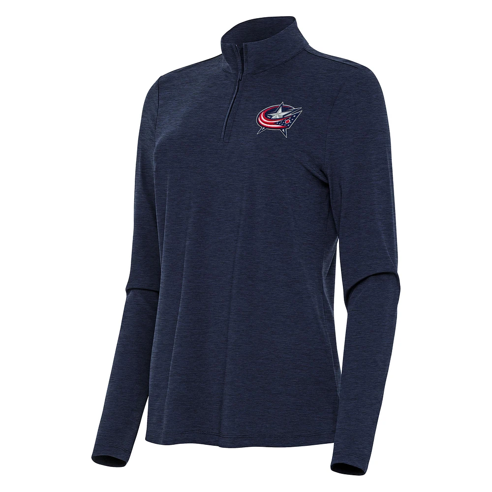 Women's Antigua Heather Navy Columbus Blue Jackets Bright Quarter-Zip Top