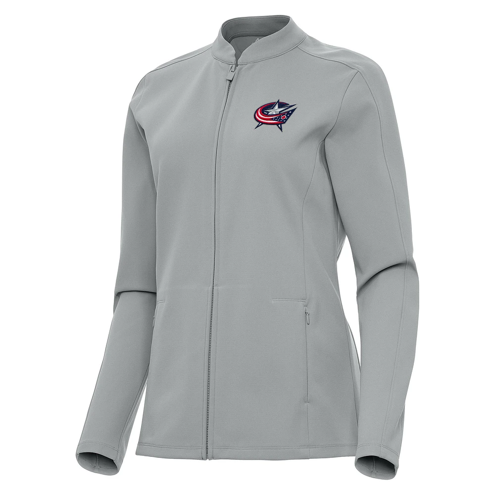 Women's Antigua Gray Columbus Blue Jackets Regard Full-Zip Jacket