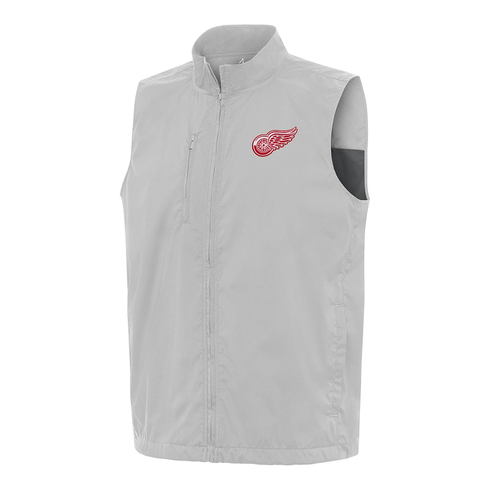 Men's Antigua Heather Gray Detroit Red Wings Brisk Full-Zip Vest