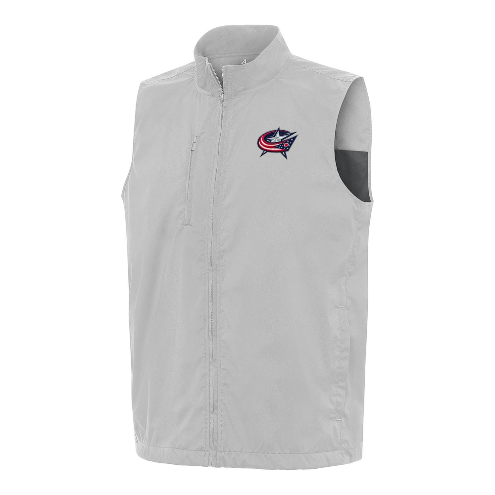 Men's Antigua Heather Gray Columbus Blue Jackets Brisk Full-Zip Vest