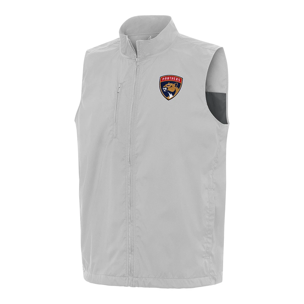 Men's Antigua Heather Gray Florida Panthers Brisk Full-Zip Vest