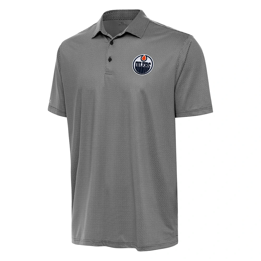 Men's Antigua Black/White Edmonton Oilers Rings Polo
