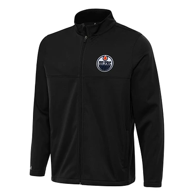 Men's Antigua Black Edmonton Oilers Links 2 Full-Zip Golf Jacket