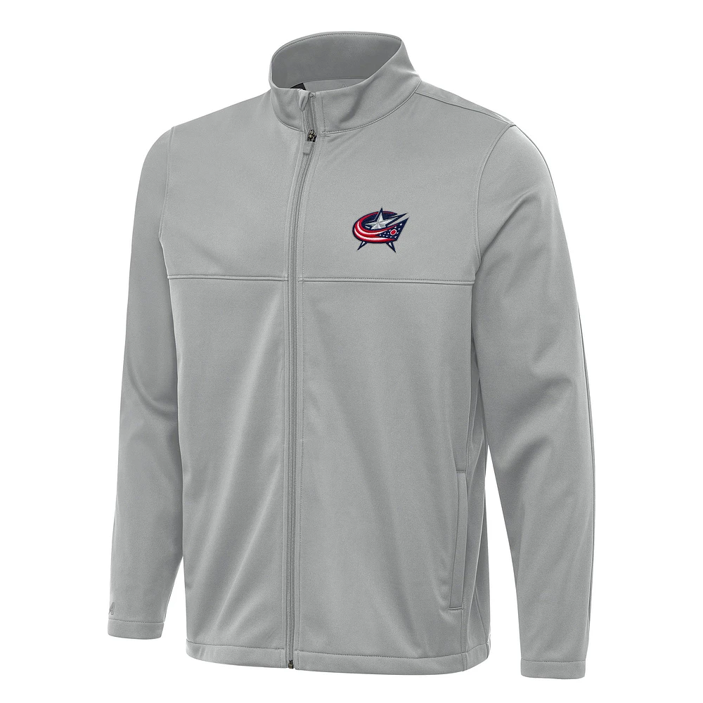 Men's Antigua Gray Columbus Blue Jackets Links 2 Full-Zip Golf Jacket
