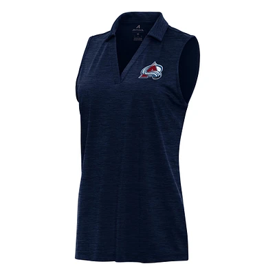 Women's Antigua Heather Navy Colorado Avalanche Layout Sleeveless V-Neck Polo