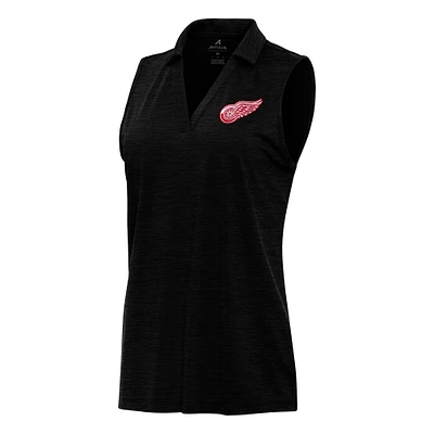 Women's Antigua Heather Black Detroit Red Wings Layout Sleeveless V-Neck Polo