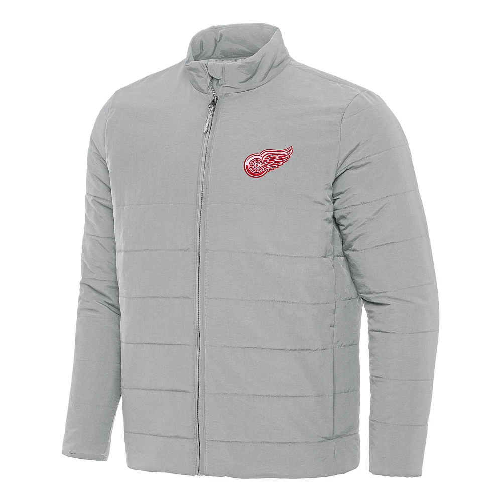 Men's Antigua Gray Detroit Red Wings Swelter Full-Zip Puffer Jacket