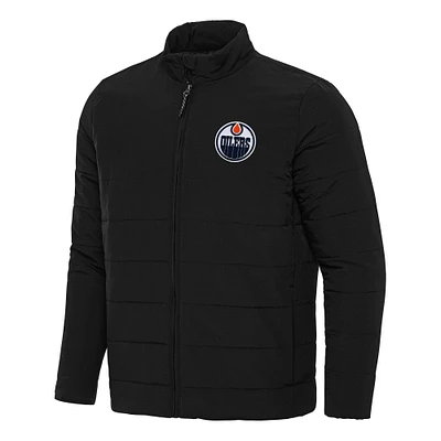 Men's Antigua Black Edmonton Oilers Swelter Full-Zip Puffer Jacket