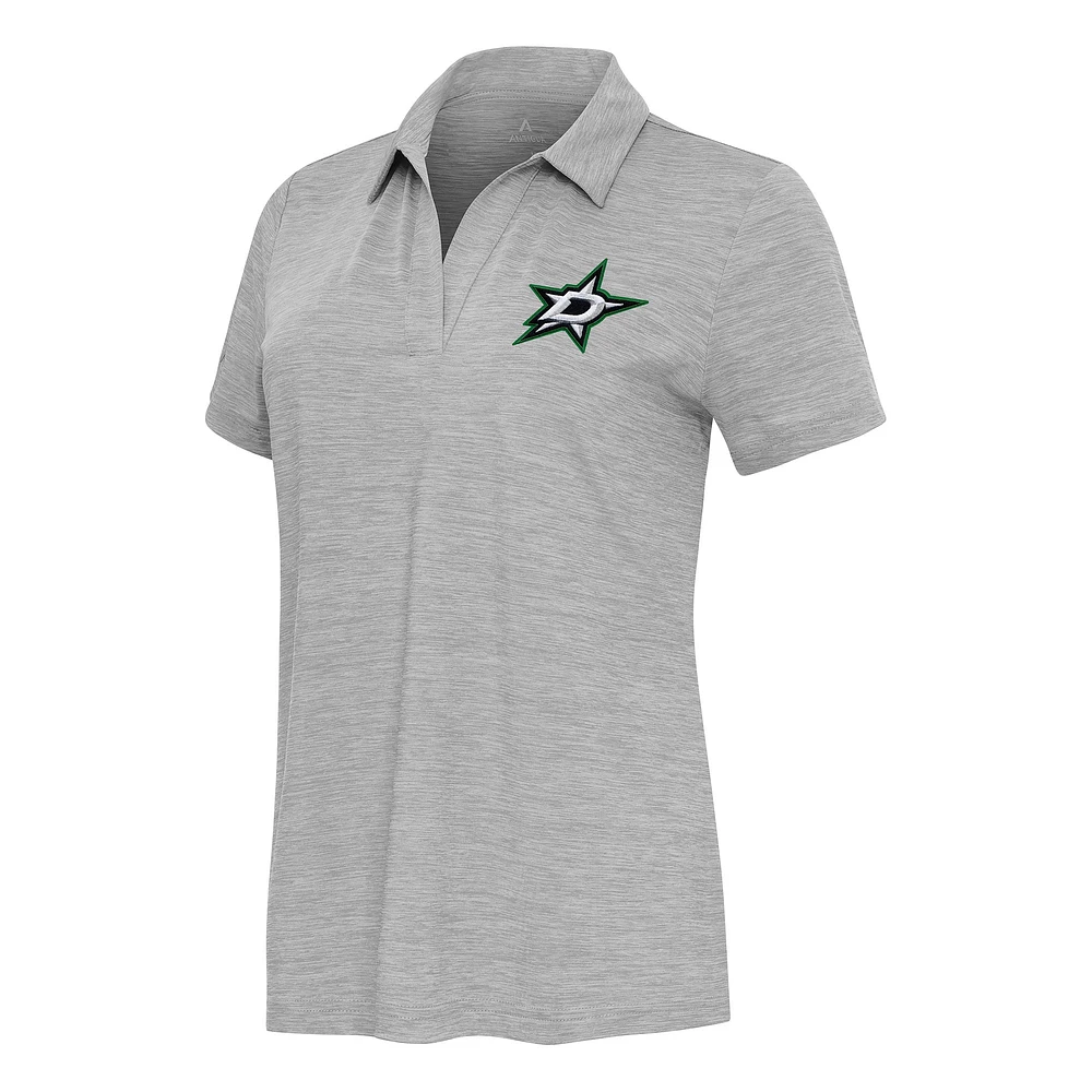 Women's Antigua Heather Gray Dallas Stars Layout V-Neck Polo