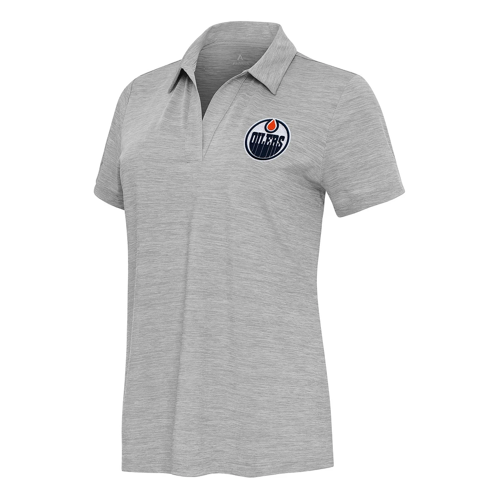 Women's Antigua Heather Gray Edmonton Oilers Layout V-Neck Polo