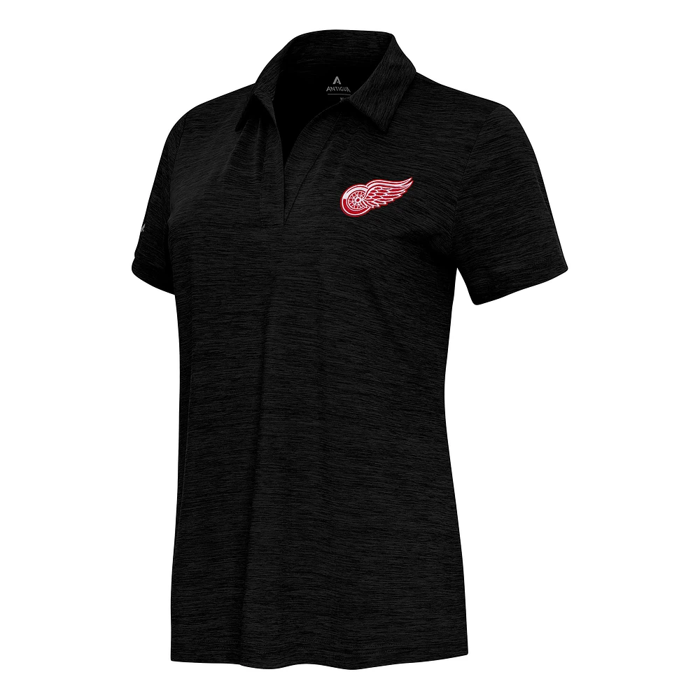 Women's Antigua Heather Black Detroit Red Wings Layout V-Neck Polo
