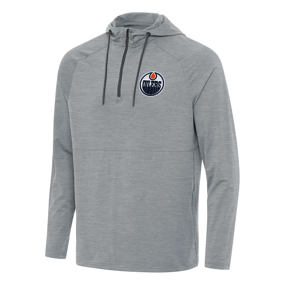 Men's Antigua Heather Gray Edmonton Oilers Spikes Quarter-Zip Hoodie