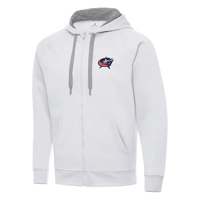 Men's Antigua White Columbus Blue Jackets Big & Tall Victory Full-Zip Hoodie
