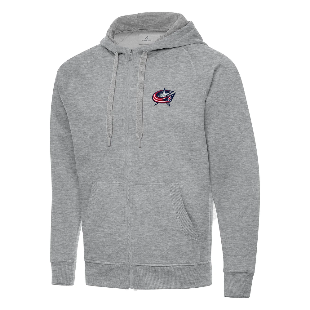 Men's Antigua Heather Gray Columbus Blue Jackets Big & Tall Victory Full-Zip Hoodie