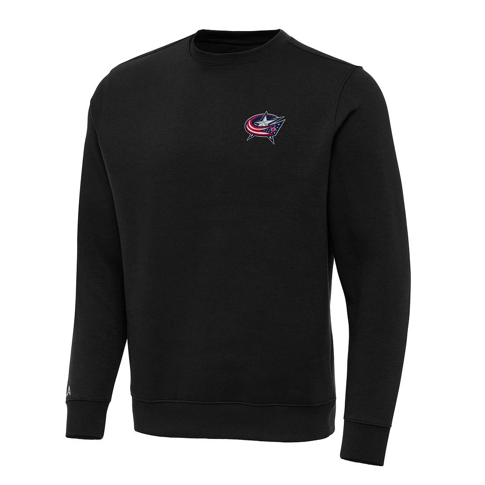 Men's Antigua Black Columbus Blue Jackets Big & Tall Victory Crewneck Pullover Sweatshirt