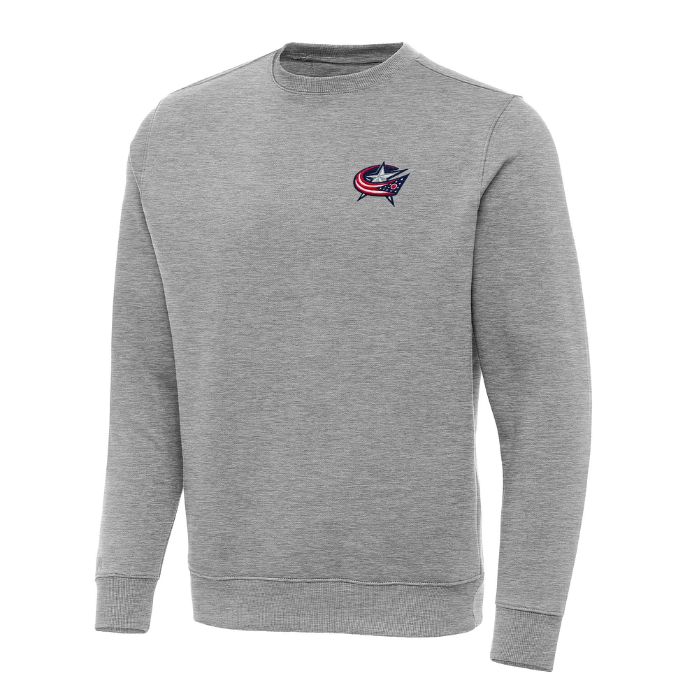 Men's Antigua Heather Gray Columbus Blue Jackets Big & Tall Victory Crewneck Pullover Sweatshirt