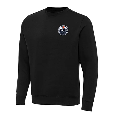Men's Antigua Black Edmonton Oilers Big & Tall Victory Crewneck Pullover Sweatshirt