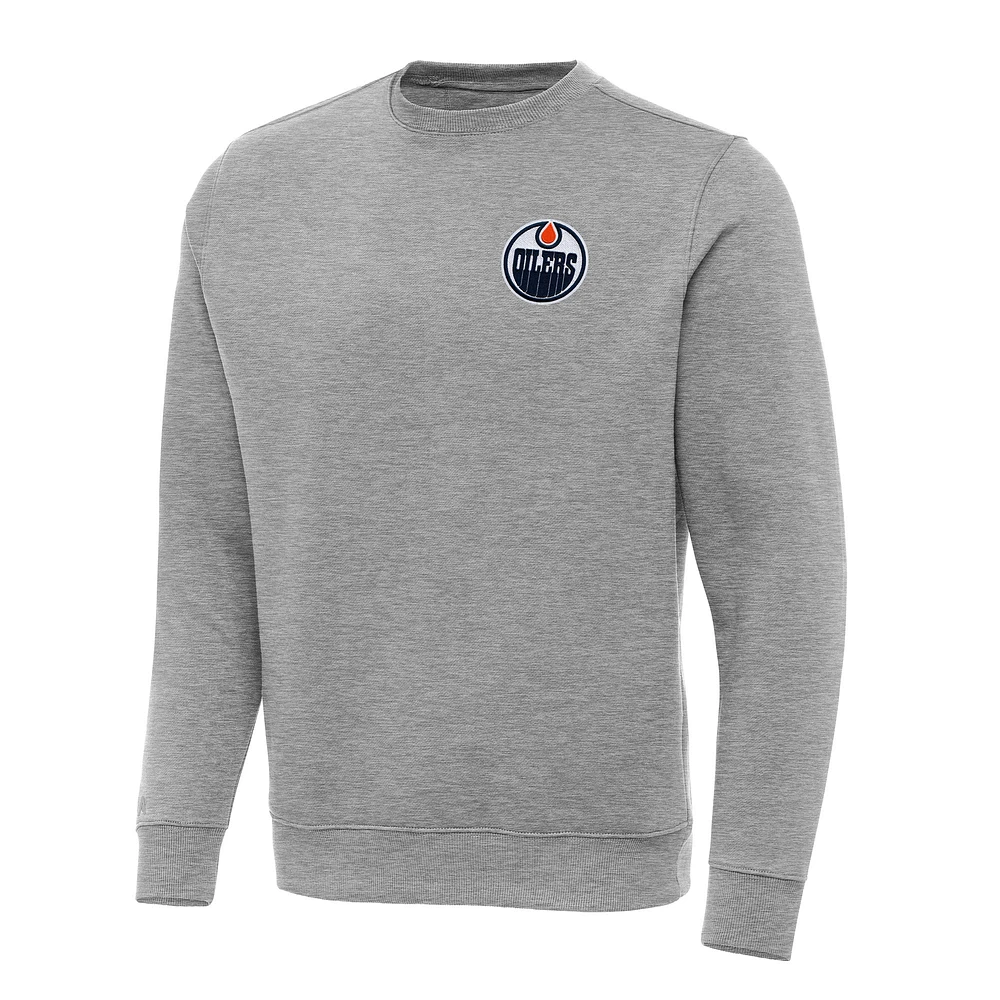 Men's Antigua Heather Gray Edmonton Oilers Big & Tall Victory Crewneck Pullover Sweatshirt