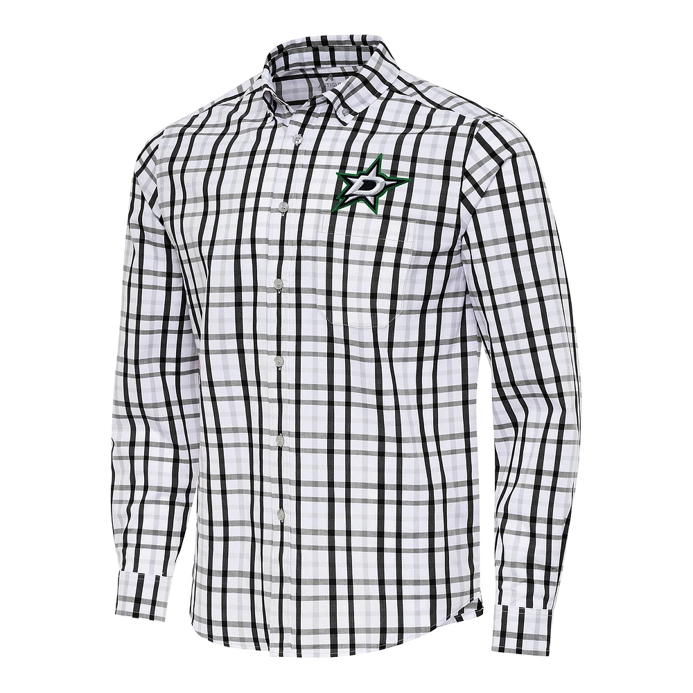 Men's Antigua Black/Gray Dallas Stars Tending 2 Button-Down Long Sleeve Shirt