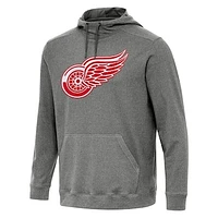Men's Antigua Heather Black Detroit Red Wings Cloud Pullover Hoodie