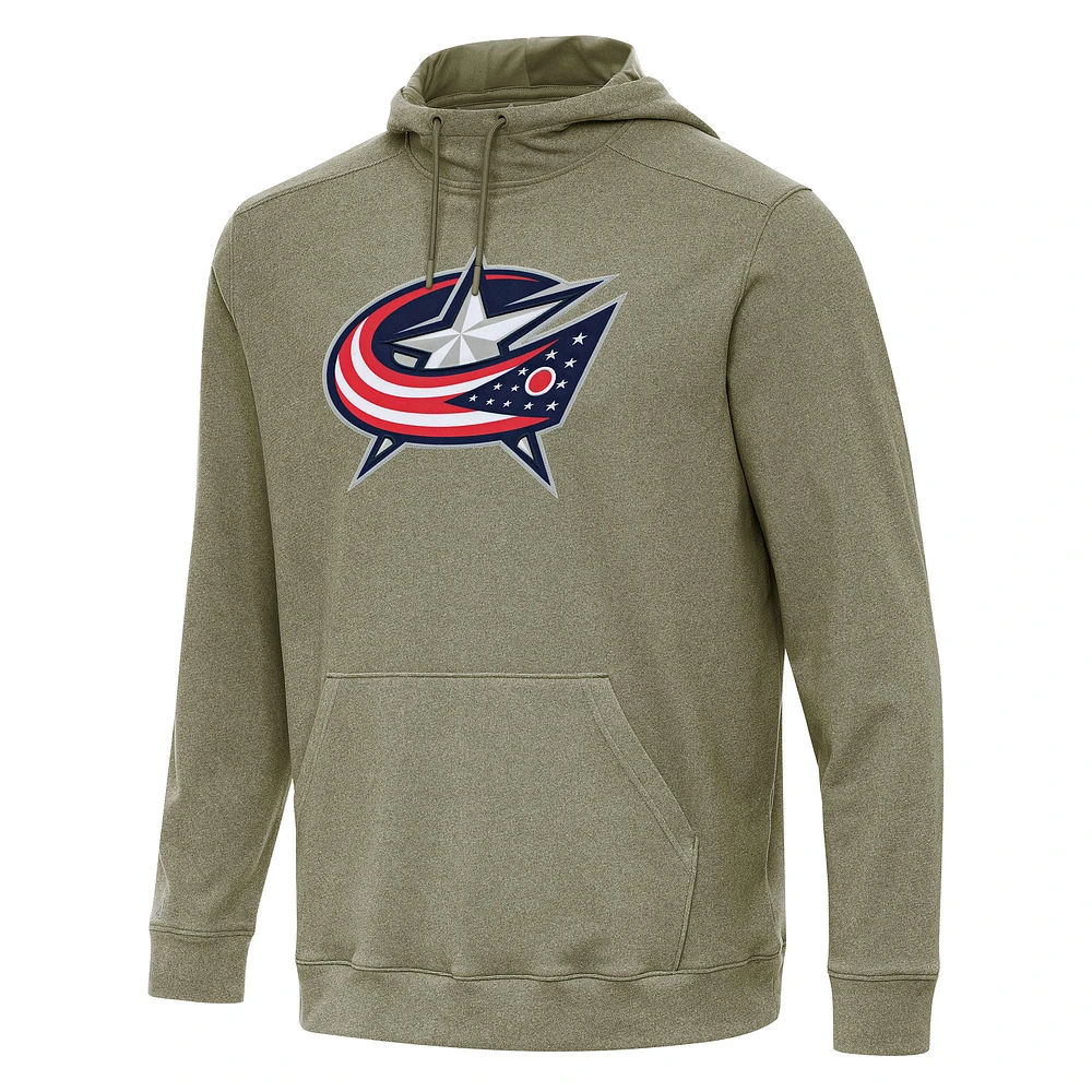 Men's Antigua Olive Columbus Blue Jackets Cloud Pullover Hoodie