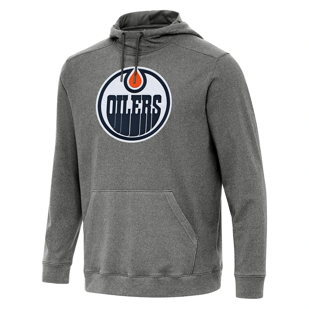 Men's Antigua Heather Black Edmonton Oilers Cloud Pullover Hoodie