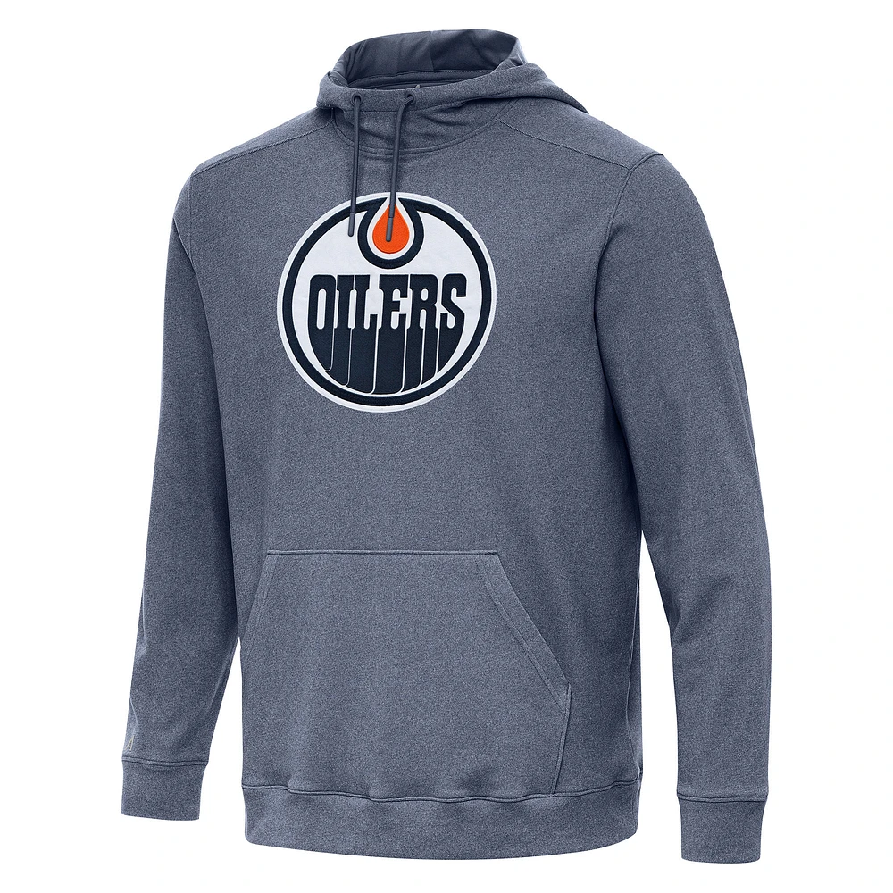 Men's Antigua Heather Navy Edmonton Oilers Cloud Pullover Hoodie