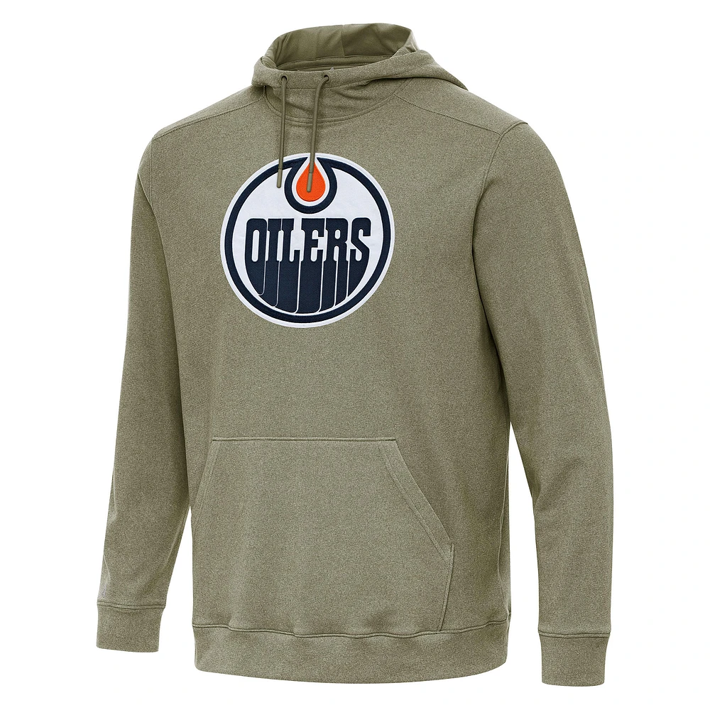 Men's Antigua Olive Edmonton Oilers Cloud Pullover Hoodie