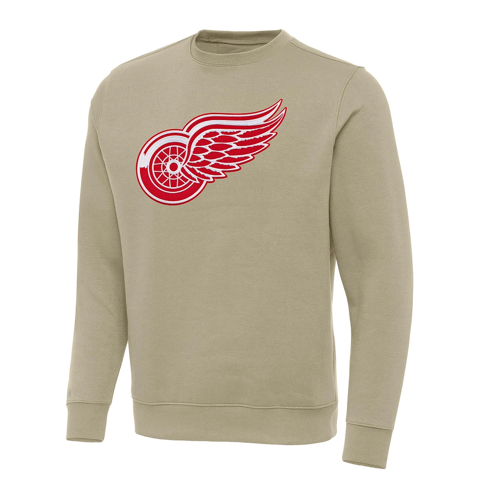 Men's Antigua Khaki Detroit Red Wings Victory Crewneck Pullover Sweatshirt