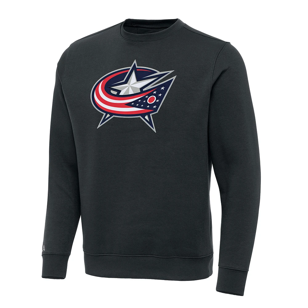 Men's Antigua Charcoal Columbus Blue Jackets Victory Crewneck Pullover Sweatshirt