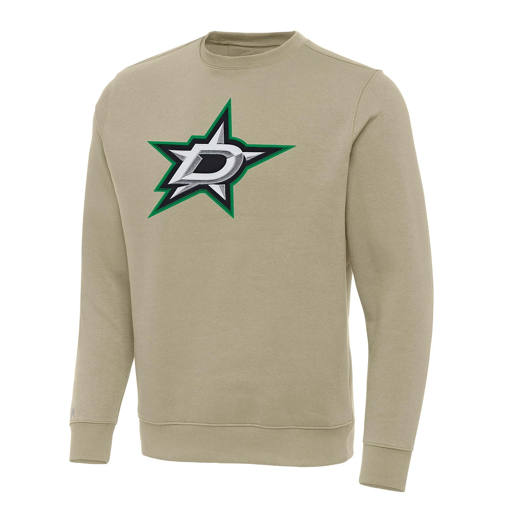 Men's Antigua Khaki Dallas Stars Victory Crewneck Pullover Sweatshirt