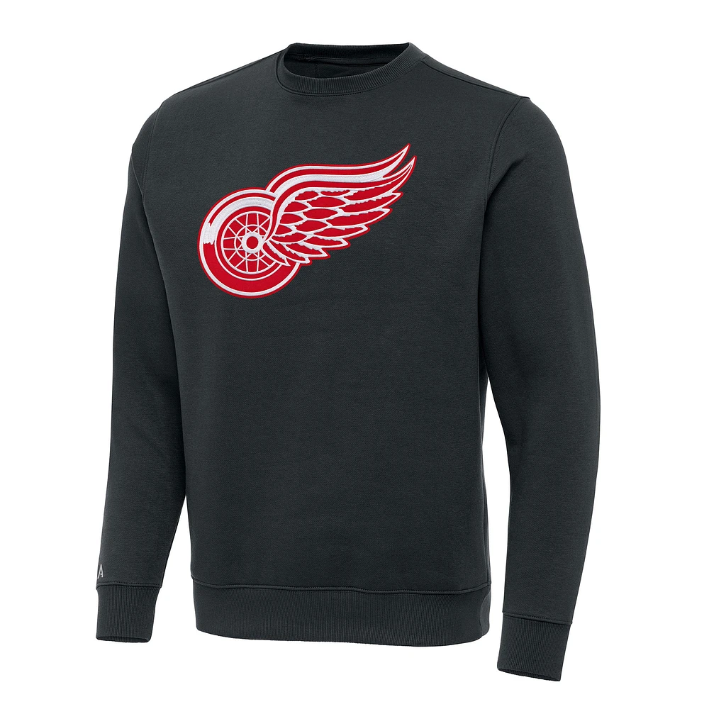 Men's Antigua Charcoal Detroit Red Wings Victory Crewneck Pullover Sweatshirt