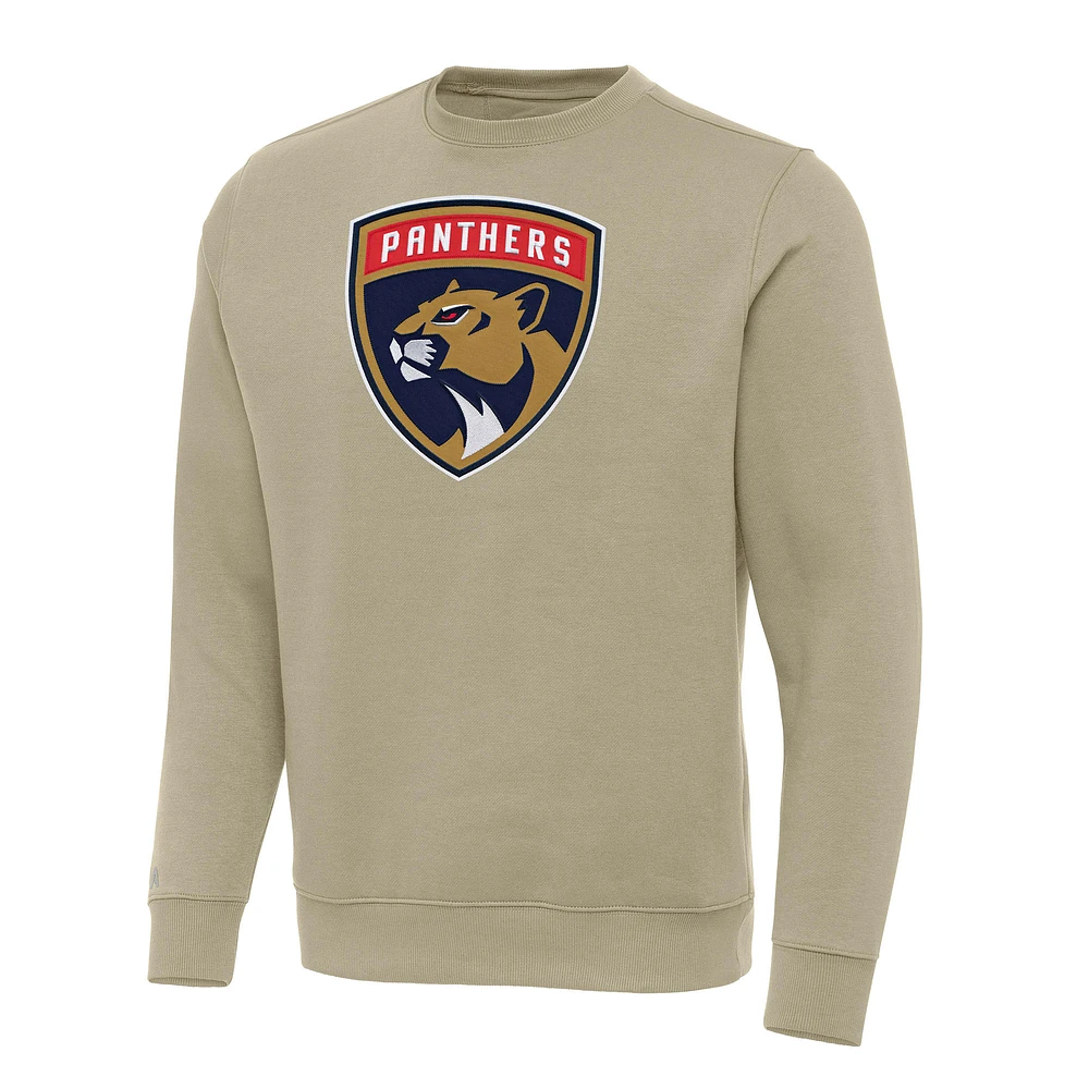 Men's Antigua Khaki Florida Panthers Victory Crewneck Pullover Sweatshirt