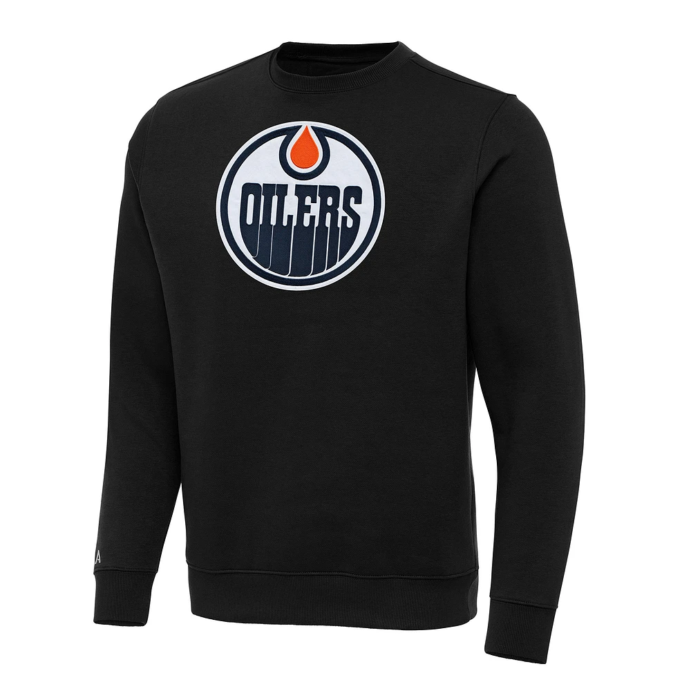 Men's Antigua Black Edmonton Oilers Big & Tall Victory Crewneck Pullover Sweatshirt